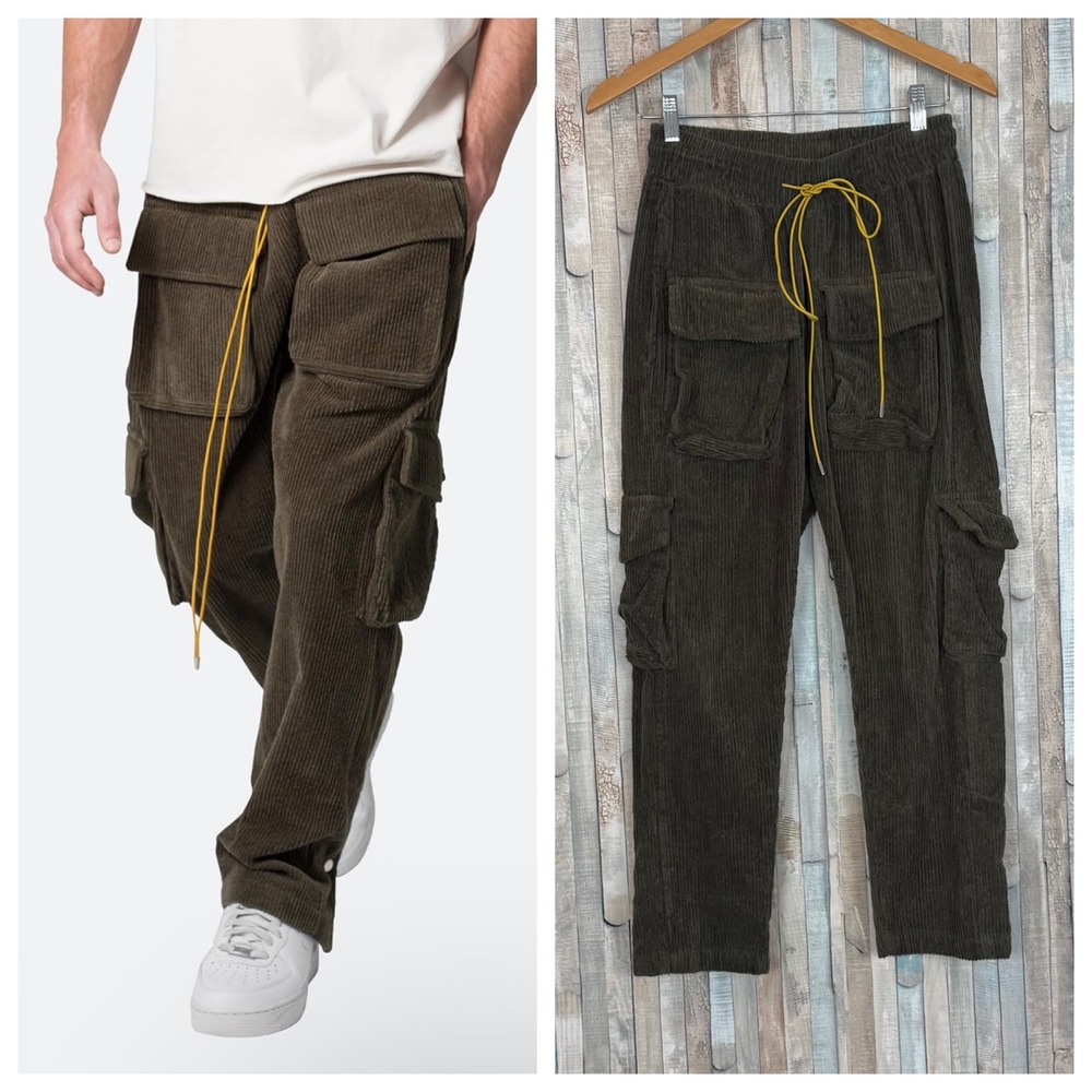 Mnml Corduroy Snap II Cargo Pants Olive Relaxed Fit Streetwear‎ 100% Cotton XS